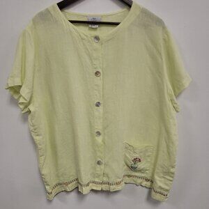 Hot Cotton Womens Oversized Linen Button Up Top Size XL Yellow Lagom Sustainable